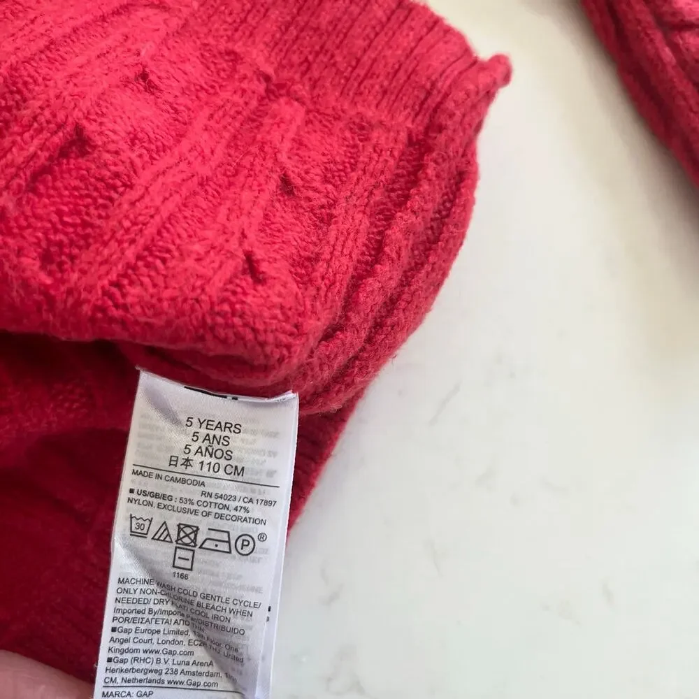 Gap Boys Red Cable Knit Preppy Crewneck Pullover Sweater HO24 size 5